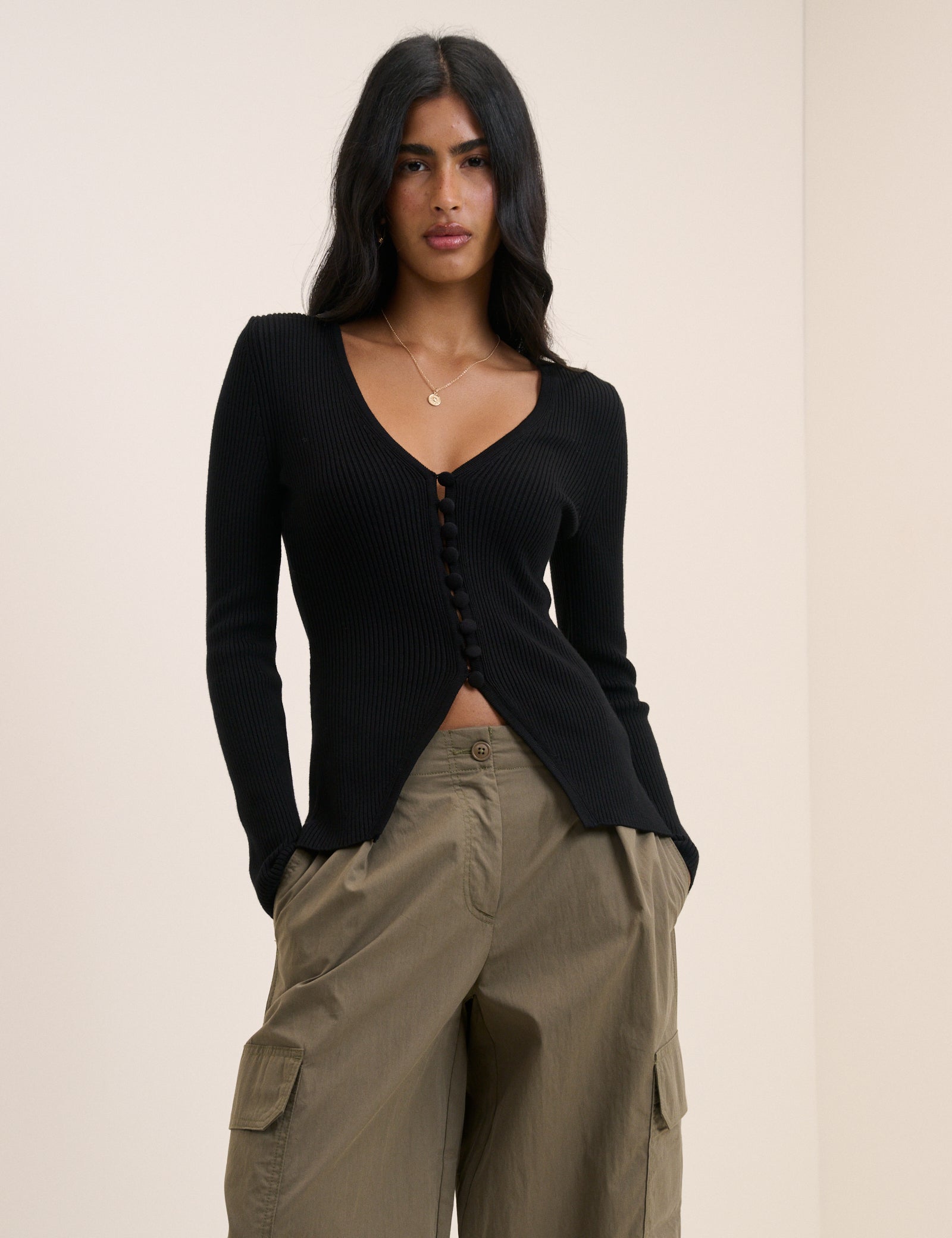 Black Tie Front Peplum Cardigan